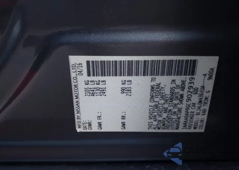 2016 Nissan Maxima 3.5 S z USA, uszkodzony, nr VIN 1N4AA6AP4GC902939